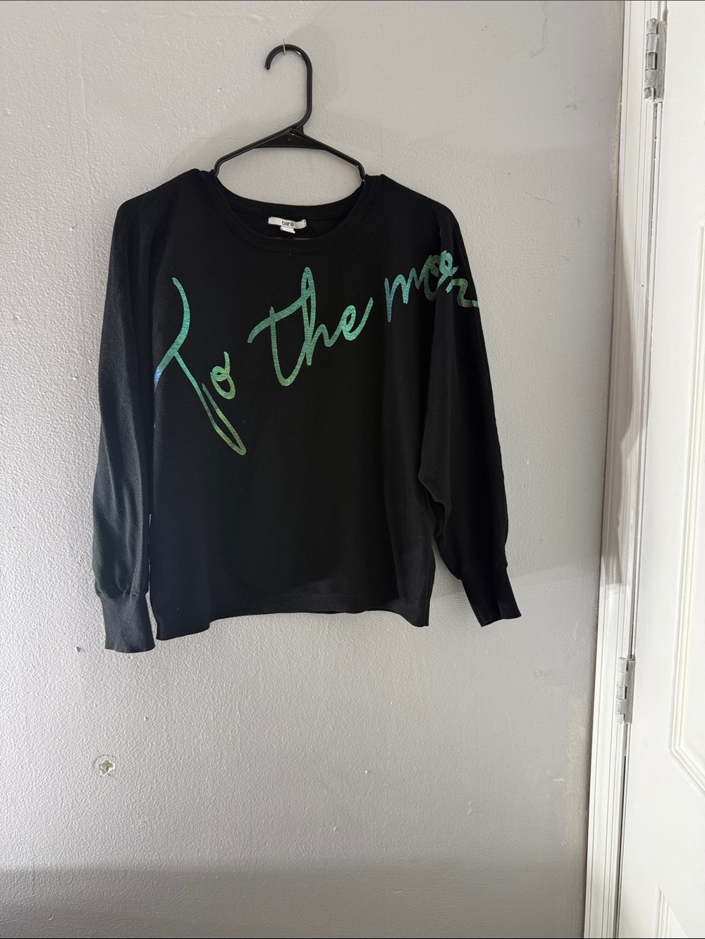 Bar III Black Sweatshirt with Green Script for women size M